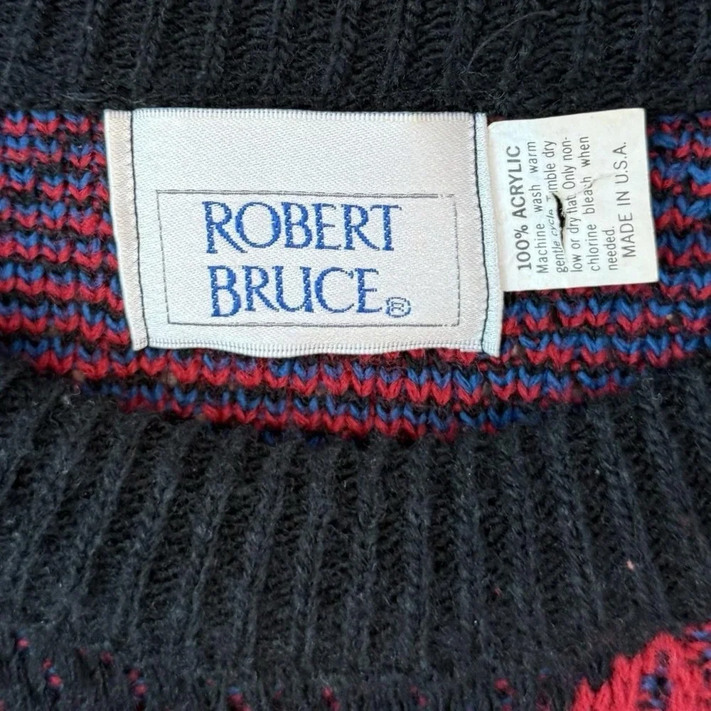 Vintage Robert Bruce Mens Geometric Knit Sweater Mens Size Small Made In USA 90s